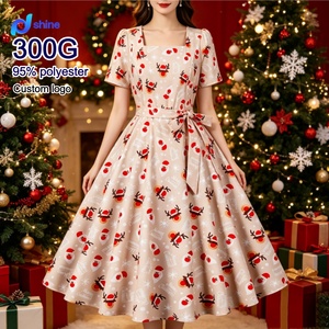 Nouvelle Robe de Soirée de <span class=keywords><strong>Noël</strong></span> Personnalisée en Gros, Col Carré, Manches Courtes, Imprimée, Style Rétro avec Pendentif - Product Image 1