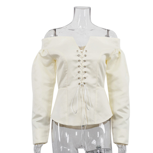 2025 senza spalline con bendaggio Beige senza spalline alla moda con <span class=keywords><strong>corsetto</strong></span> a manica lunga da donna - Product Image 4