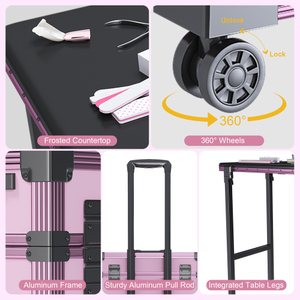 โต๊ะทำเล็บพลาสติกแบบพกพา ทันสมัย พร้อมไฟ บลูทูธ ลิ้นชักล็อคได้ ขาปรับระดับได้ พับเก็บได้ สำหรับร้านทำเล็บ - Product Image 3