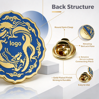 Épinglette personnalisée en émail dur plaqué or avec fermoir rotatif, badge métallique sur mesure avec logo, souvenir pour cadeau promotionnel