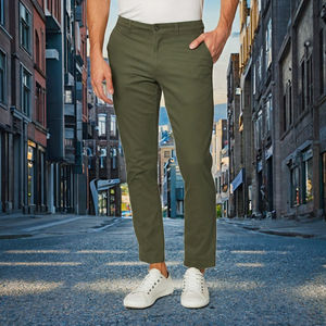 High Quality <b>Khaki</b> Pants <b>Men</b> Factory Customized Slim Fit Casual Stretch Vintage Mid Waist Zipper Fly Spandex/Cotton XL - Product Image 2
