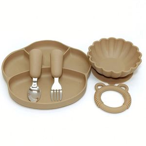 Juego de Platos y Tazones de Silicona para Alimentación Infantil, Vajilla Infantil con Cuatro Ventosas Reforzadas y Divididas - Product Image 3