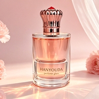Flacon de parfum en verre transparent de luxe 50 ml, bouchon en or rose, flacon de parfum vide, logo personnalisé, coffret d'emballage de parfum rose