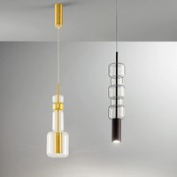 Lustre Cylindrique en Verre PM Nordic Creative Bamboo Art, Luminaires Suspendus de Designer en Fer Imprimé en 3D pour Restaurant, Chambre et Chevet