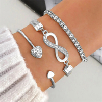 Joyería de Moda para Mujer, Brazalete Abierto con Cristales en Forma de Corazón de Durazno, Conjunto de Pulseras para Niñas, Brazalete Multicapa con Corazón Infinito y Diamantes