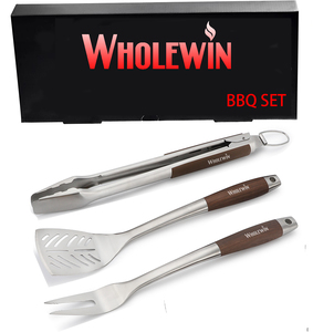 Thiết kế mới emulational Mô hình gỗ xử lý thép không gỉ nướng kẹp BBQ công cụ thiết lập cho BBQ - Product Image 2