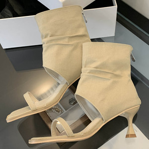 Women's Summer High Heel Mid Heel Sandals New Party Dress <b>Shoes</b> with Mesh Flip Flops Holiday Sandalias Mujer - Product Image 5