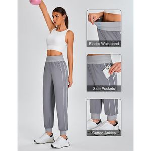 Pantalon de jogging taille haute pour femme, anti-humidité, pour entraînement, course, gym, randonnée, avec poches, gris - Product Image 4