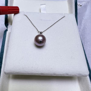 Collar de Plata de Ley S925 con Colgante de Perla de Agua Dulce de Zhuji, 11-13 mm, Casi Impecable, Color Morado con Fuerte Brillo, Accesorio para el Cuello - Product Image 1