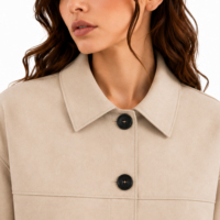 Chaqueta Corta para Mujer, Estilo Shacket con Botones, Bolsillos de Parche, Manga Larga, Holgada, Informal, Cálida, para Otoño, Venta al Por Mayor