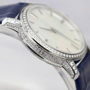 Custom Limited Edition Automatic Gear Diamond Set <b>Watch</b> Silver <b>Case</b> Blue Leather Strap Men High End Luxury Timepiece - Product Image 5