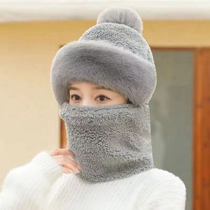 Gorro de esquí de invierno para mujer con pompón, forro polar, protector de cuello cálido, a prueba de viento, cubre todo el rostro, gorro de felpa para adulto - Product Image 2