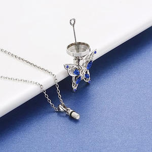 Sıcak Fırsat Moda Paslanmaz Çelik Kristal Evcil Hayvan Urn'u Anma Aileleri İçin Kelebek Külleri Kolye Kadınlar İçin Anıt Kolye - Product Image 3