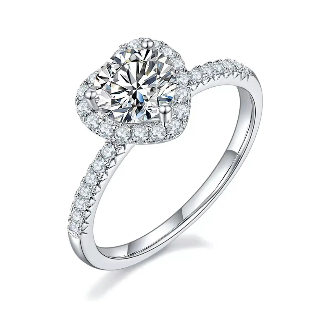 클래식 디자인 화이트 골드 도금 925 스털링 실버 반지 고품질 라운드 6.5mm Moissanite 1ct 큐빅 지르콘 반지 선물