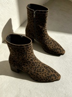 Bottes mi-mollet en daim à imprimé léopard, bout pointu, talon bloc empilé, imprimé animal, fermeture éclair latérale, chaussures automne-hiver pour OEM ODM