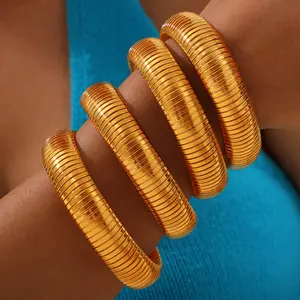 Fine Jewelry Bracelets & Bangles Elastic Bracelets Women Wristband Stretchable Flexible Link Chain Stainless Steel Bracelet Set