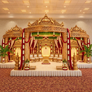 Kalyana Mandapam Tradicional del Sur de la India con Tallado Dorado, Compre un Majestuoso Conjunto de Mandap Dorado de Fibra para Bodas del Sur de la India, Australia - Product Image 1