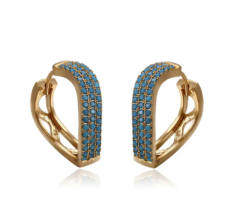 933791 Xuping new fashionable women wave shaped hoop earrings with turquoise paved
