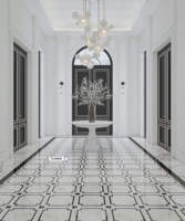 Carrelage en porcelaine émaillée polie, design jet d'eau, lignes blanches et noires élégantes, 32x32 pouces, pour sol de hall d'entrée de villa, durable