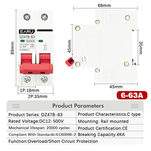 ที่ตัดวงจร <span class=keywords><strong>DC</strong></span> MCB 12V 24V 48V DZ47B ป้องกันแบตเตอรี่รถยนต์ - Product Image 3