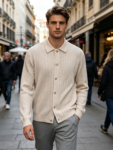 Camiseta de Manga Corta para Hombre <span class=keywords><strong>Bailey</strong></span>, Tejida, de Alta Calidad, Corte Regular, Otoño, Estilo Elegante, Cardigan con Punto Pointelle - Product Image 2