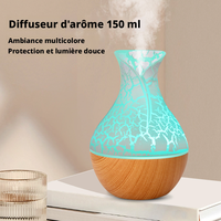 Diffuseur Humidificateur Ultrasonique d'Arômes LED 7 Couleurs Portable Design Grain de Bois Alimentation USB Silencieux pour Zones Animaux de Compagnie et Fumeurs
