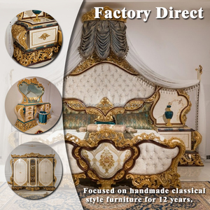 Letto Classico di Lusso Dorato, Stile Barocco Turco, Intagliato a Mano, con Comodino, per Arredamento di Palazzi - Product Image 2