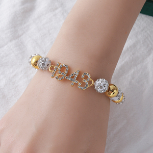 Design élastique Grec Sigma Gamma Rho Chapitre Philo Accent Bijoux Or et Blanc Bling Perlé Sororité Philo 1943 <span class=keywords><strong>Bracelet</strong></span> - Product Image 4