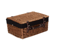Panier de pique-nique artisanal en saule avec poignée en similicuir, boucles de ceinture, doublure en tissu, valise tressée, panier cadeau, rangement extérieur