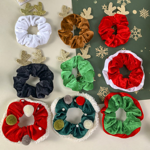 Christmas Plush Cute Lightweight Strong Hold Hair <b>Ties</b> Cartoon Reindeer Print Scrunchies Women Kids Holiday Hair Accessories - Product Image 1