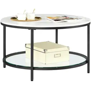 VASAGLE moderner Stil Tisch basse weißer Marmor optik runder Wohnzimmer Couch tisch