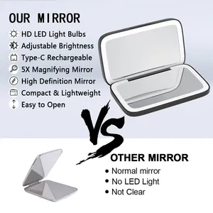 Mini xách tay gấp Gương trang điểm với đèn <span class=keywords><strong>LED</strong></span> 5x Magnifying nhỏ gọn Túi du lịch thẩm mỹ Vanity gương <span class=keywords><strong>make</strong></span> up công cụ - Product Image 5