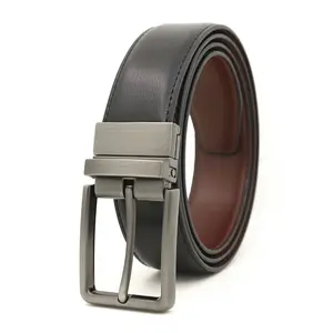 Cinturón reversible de cuero PU de doble cara para hombre, cinturón de vestir de cuero negro/marrón, 2022