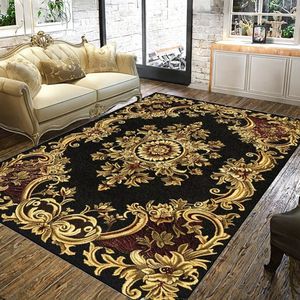 Tapis en polyester noir et or à imprimé floral turc classique pour salon, tapis de zone de canapé, décoration intérieure, chevet, balcon, table de cuisine - Product Image 3