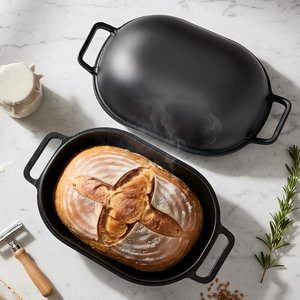 Marmite ovale en fonte pré-assaisonnée 2-en-1, antiadhésive, pour cuisson combinée, moule professionnel pour pain au levain artisanal - Product Image 4