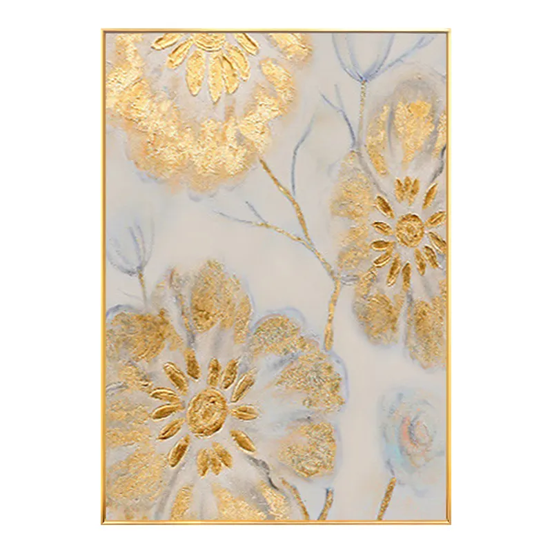 Hand Painted Flower Gold Foil Wall Art Oil Painting Flowers Home Goods For Home Office Restaurant Decor