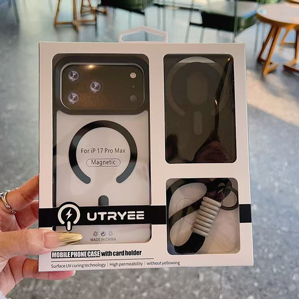 Gift Box Clear Matte Magnetic Phone Case with Stand Wallet Card Bag + Wrist Strap for iPhone 17 16 Pro Max Card Holder Cover Set