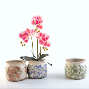 Maceta de Cerámica de Estilo Vintage con Efecto Envejecido, Boca Redonda, Esmalte Agrietado, Diseño de Porcelana Azul y Blanca; Maceta; Jardinera - Product Image 3