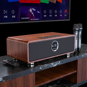 Barre de son karaoké en bois 2.1 canaux, haut-parleur TV 5.0 avec 2 microphones sans fil et télécommande - Product Image 1