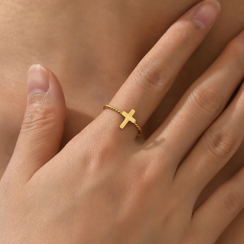 Geometric Twisted Cross Stainless Steel Rings