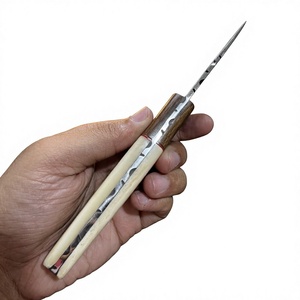 Couteau de chasse et de camping à lame fixe en acier Damas, avec manche en bois et os, personnalisable - Product Image 3