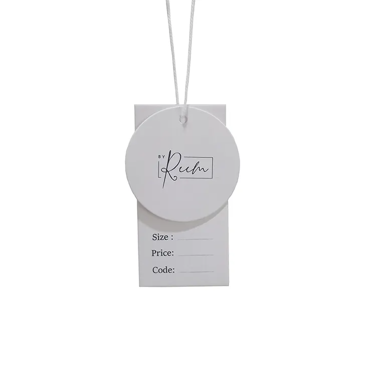 Label label pakaian kualitas tinggi nama merek Logo desain mode kustom tag gantung kertas dengan tali untuk pakaian