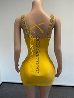 Nouvelle Arrivée Ocstrade – Robe Courte Transparente en Maille avec Strass Dorés et Cristaux, Bretelles Larges, Sexy, pour Soirées et Clubs, Collection Femme 2026
