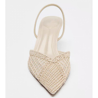 ZA MNG Sandales d'été élégantes à talons fins en maille brodée pour femmes, confortables, à talon compensé, sexy, pour soirées et bals de promo