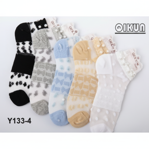 Calzini da donna traspiranti con stampa Jacquard alla caviglia/equipaggio con Logo personalizzato in materiale Spandex diabetico taglia unica estate/inverno - Product Image 1