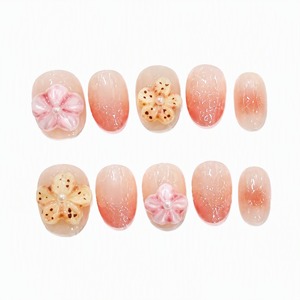 Faux ongles à presser rose pailleté, motif floral et perles 3D, effet brillant, pour usage à domicile ou en salon - Product Image 1