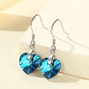 S925 conjunto de cristal en forma de corazón de plata esterlina collar con colgante de corazón azul para mujer - Product Image 2