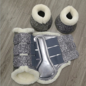 Bottes de course pour chevaux TAK Luxury, en néoprène, doublées de polaire, imperméables, design pailleté argenté, pour la protection des jambes - Product Image 1
