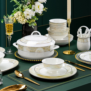 ชุดเครื่องถ้วยชามเซรามิกสไตล์ยุโรป 60 ชิ้น จากโรงงานโดยตรง ลายเฮอร์รี่โกลด์ สำหรับ 10 ที่ ชุดเครื่องถ้วยชามโบนไชน่า - Product Image 3