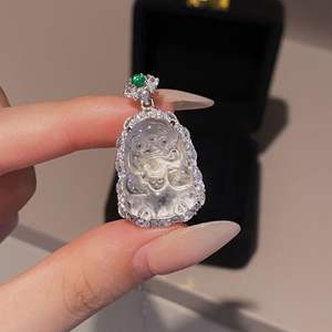 Nouveau pendentif en argent sterling S925 incrusté de pierres naturelles chinoises dangereuses, Bouddha de l'eau bleue, émeraude glacée, Arhat, Bouddha riant - Product Image 4